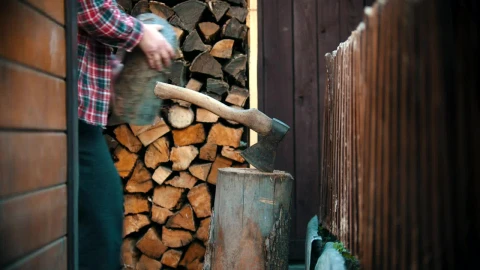 Stock Video Lumberjack Chopping A Small Log With An Ax Animated Wallpaper - Free Live Wallpaper