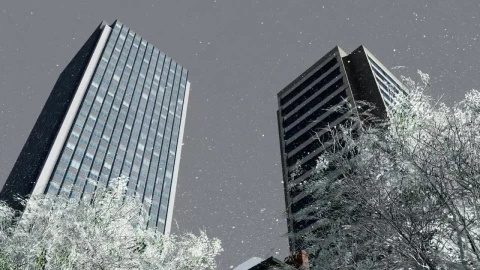 Stock Video Low View Of An Office Building While Snowing Animated Wallpaper - Free Live Wallpaper