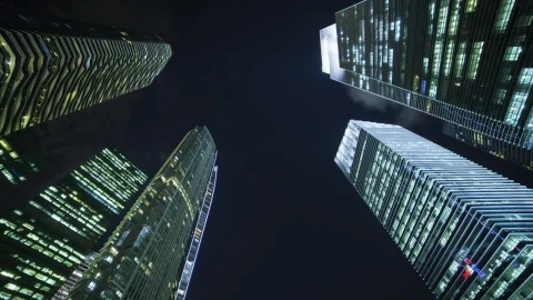 Stock Video Low Static View Of Skyscrapers At Night Animated Wallpaper - Free Live Wallpaper