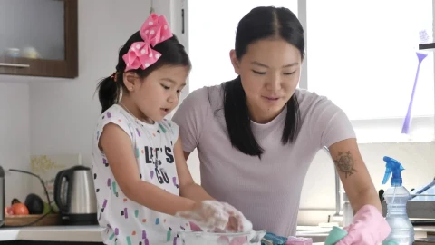 Stock Video Mother And Daughter Cleaning The Kitche Animated Wallpaper - Free Live Wallpaper