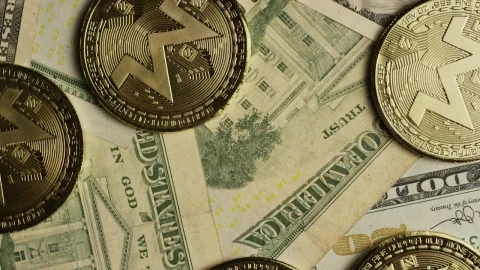 Stock Video Monero Cryptocurrency Coins Over Dollar Bill Animated Wallpaper - Free Live Wallpaper