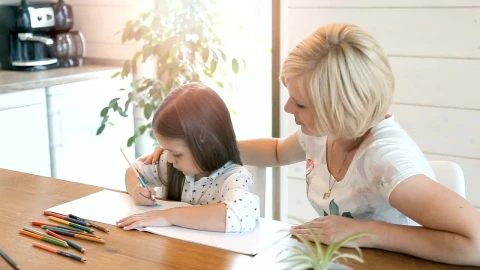 Stock Video Mom Helping Child With Art Project In Sunlit Roo Animated Wallpaper - Free Live Wallpaper