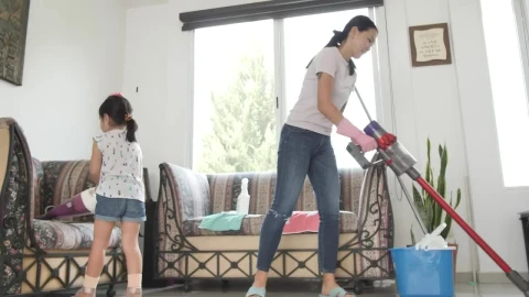 Stock Video Mom And Daughter With Vacuum Cleaners Cleaning A Roo Animated Wallpaper - Free Live Wallpaper