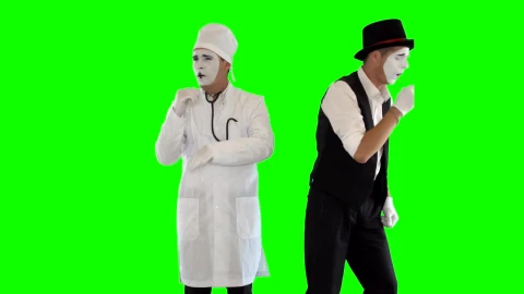 Stock Video Mimes Imitate Doctor And Sick Patient On Green Scree Animated Wallpaper - Free Live Wallpaper