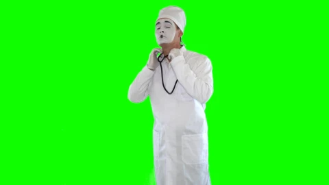 Stock Video Mime Imitates Doctor With Stethoscope On Green Scree Animated Wallpaper - Free Live Wallpaper