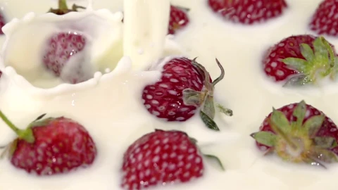 Stock Video Milk Poured On Strawberrie Animated Wallpaper - Free Live Wallpaper