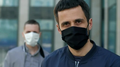 Stock Video Men With Face Masks On The Street Portrai Animated Wallpaper - Free Live Wallpaper