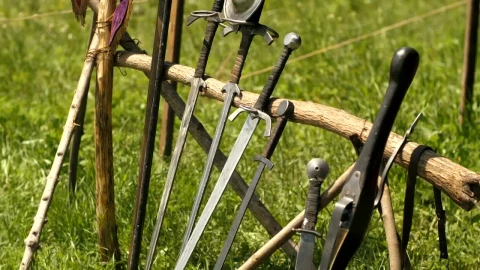 Stock Video Medieval Swords In The Gras Animated Wallpaper - Free Live Wallpaper