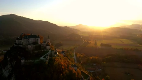 Stock Video Medieval Castle In The Mountain At Sunse Animated Wallpaper - Free Live Wallpaper