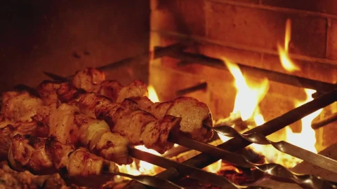Stock Video Meat Skewers Grilling On A Gril Animated Wallpaper - Free Live Wallpaper