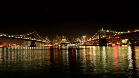 Stock Video Manhattan And Brooklyn Bridges At Nigh Animated Wallpaper - Free Live Wallpaper
