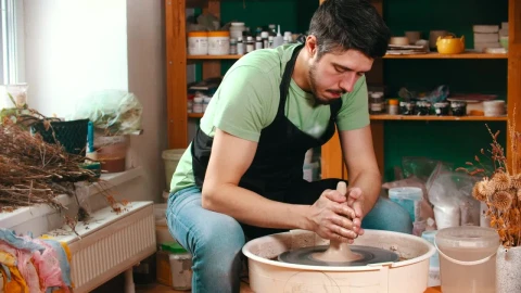 Stock Video Man Working With Clay In The Pottery Studi Animated Wallpaper - Free Live Wallpaper
