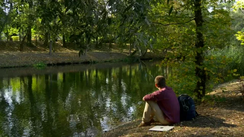 Stock Video Man Working With Laptop By The Riversid Animated Wallpaper - Free Live Wallpaper