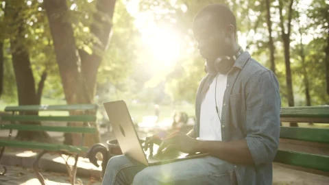 Stock Video Man Working On Laptop In Park With Light Leaks Throug Animated Wallpaper - Free Live Wallpaper