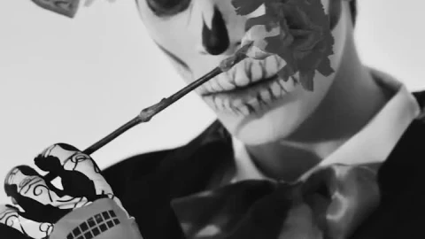 Stock Video Man With Skull Makeup With A Marigold Flower In Hi Animated Wallpaper - Free Live Wallpaper