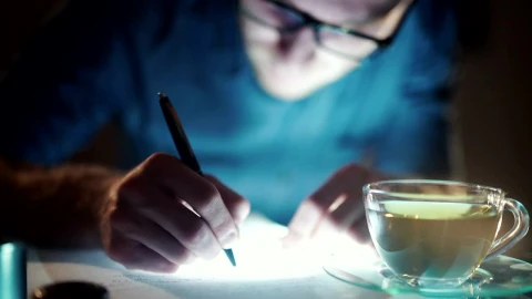 Stock Video Man With Insomnia Writes With Cup Of Te Animated Wallpaper - Free Live Wallpaper