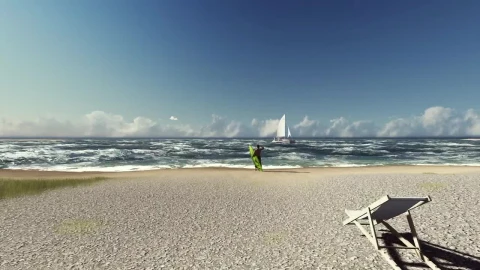 Stock Video Man With A Surfboard On The Shore Of A Beac Animated Wallpaper - Free Live Wallpaper