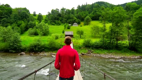 Stock Video Man Walking On A Suspended Bridg Animated Wallpaper - Free Live Wallpaper