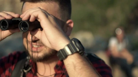 Stock Video Man Using Binoculars And Friends Looking At Ma Animated Wallpaper - Free Live Wallpaper