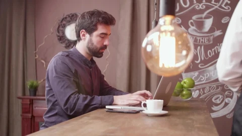 Stock Video Man Uses Mobile Pay In Hip Caf Animated Wallpaper - Free Live Wallpaper