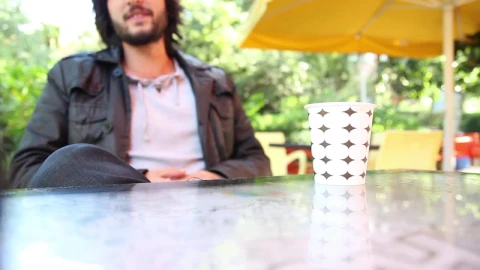 Stock Video Man Talking Drinking Coffee Outsid Animated Wallpaper - Free Live Wallpaper