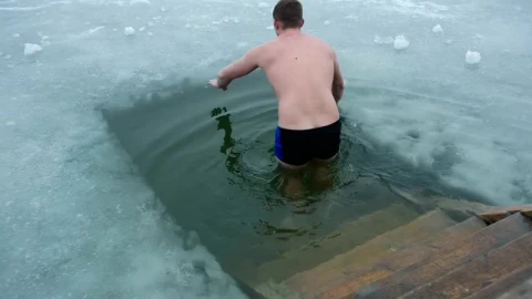 Stock Video Man Taking An Ice Water Bath Therap Animated Wallpaper - Free Live Wallpaper