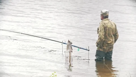Stock Video Man Standing In A Lake With A Fishing Ro Animated Wallpaper - Free Live Wallpaper