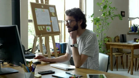 Stock Video Man Rest His Eyes In Front Of The Computer An Animated Wallpaper - Free Live Wallpaper