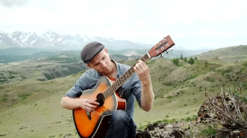 Stock Video Man Plays Acoustic Guitar On Ridge Above Mountain Landscap Animated Wallpaper - Free Live Wallpaper