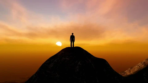 Stock Video Man On The Top Of A Mountain Watching The Sunse Animated Wallpaper - Free Live Wallpaper