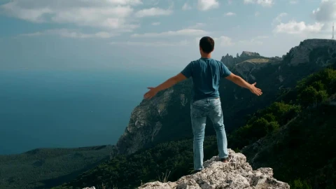 Stock Video Man Looking At The Horizon Raises His Hand Animated Wallpaper - Free Live Wallpaper