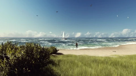 Stock Video Man Looking At A Sailboat On The Beac Animated Wallpaper - Free Live Wallpaper