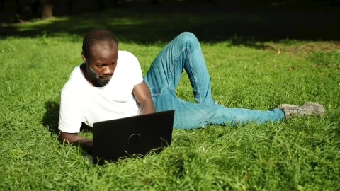 Stock Video Man Learning Online While Relaxing In Par Animated Wallpaper - Free Live Wallpaper