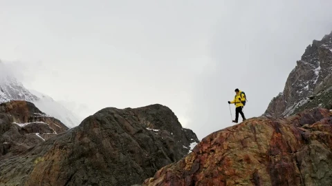 Stock Video Man In Yellow Coat Cheers On Mountain Ridg Animated Wallpaper - Free Live Wallpaper