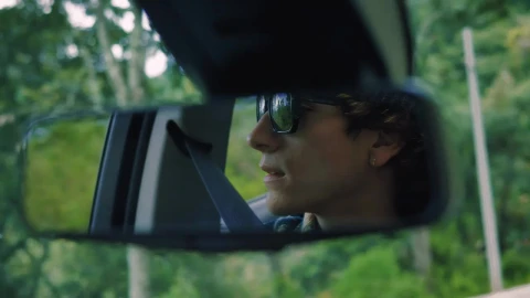 Stock Video Man In The Rear View Mirror Traveling Through A Fores Animated Wallpaper - Free Live Wallpaper