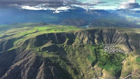 Stock Video Mountain Landscape With A Village Crop Fields And A River Live Wallpaper - Free Live Wallpaper