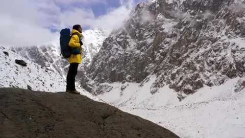 Stock Video Mountaineer Appreciating The View On A Snowy Mountain Live Wallpaper - Free Live Wallpaper