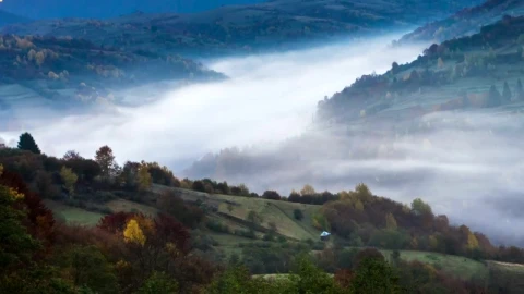 Stock Video Mountainous Valley With Fog During Sunrise Live Wallpaper - Free Live Wallpaper