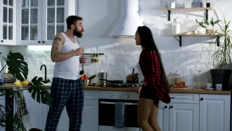 Stock Video Multi Racial Couple Dancing In The Kitchen Live Wallpaper - Free Live Wallpaper