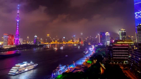 Stock Video Multicolor City Lights In Shanghai By The River Live Wallpaper - Free Live Wallpaper
