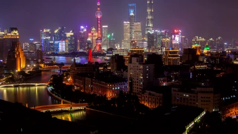 Stock Video Multicolor Shanghai Cityscape At Night Live Wallpaper - Free Live Wallpaper