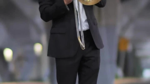 Stock Video Musician Dressed In Black Suit At The Street Live Wallpaper - Free Live Wallpaper