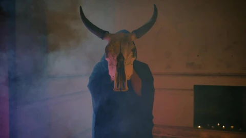 Stock Video Mysterious Person In Robe Holding A Bulls Skull Live Wallpaper - Free Live Wallpaper