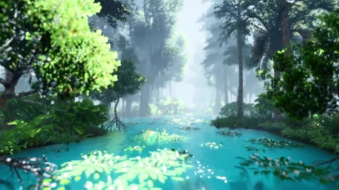 Stock Video Navigating The River Of A Luminous Virtual Jungle Live Wallpaper - Free Live Wallpaper