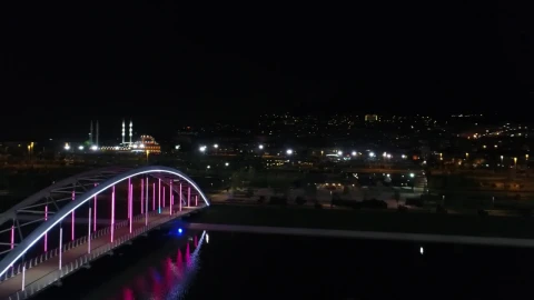 Stock Video Neon Lights Along A Bridge At Night Live Wallpaper - Free Live Wallpaper