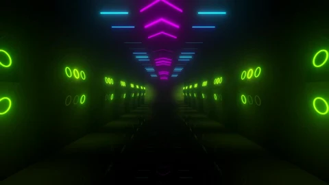 Stock Video Neon Lights In Tunnel Walls With A Gate At The Live Wallpaper - Free Live Wallpaper