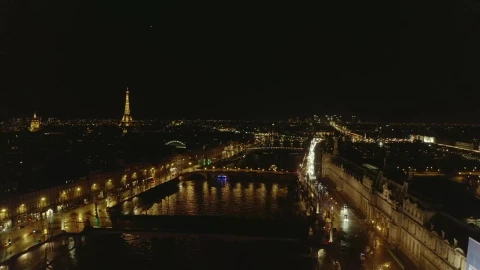 Stock Video Night Flight Over The Seine River In Paris Live Wallpaper - Free Live Wallpaper