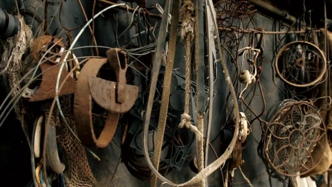 Stock Video Old Metal Items Hanging On The Wall Live Wallpaper - Free Live Wallpaper