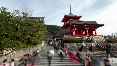 Stock Video Old Temple In Kyoto With Tourist On The Stairs Live Wallpaper - Free Live Wallpaper