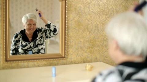 Stock Video Old Woman Combing Her Gray Hair Live Wallpaper - Free Live Wallpaper
